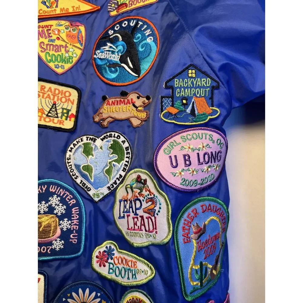 Augusta‎ Sportswear Jacket Girls Youth M Blue Girl Scouts Patch Windbreaker
